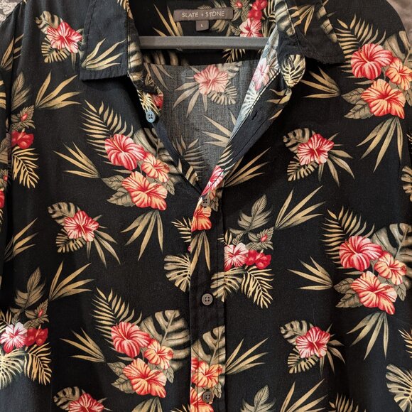 Slate & Stone Tropical Floral Viscose Short Sleeve Shirt - Picture 3 of 5